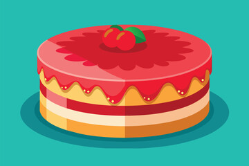 A red velvet cake topped with a cherry, displayed in a customizable semi-flat illustration, Red velvet cake Customizable Semi Flat Illustration