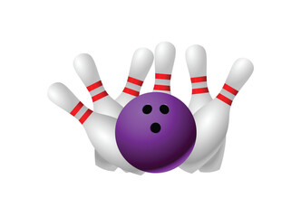 realistic Bowling ball game crashing into the pins. Illustration of bowling strike isolated on white background. stock illustration