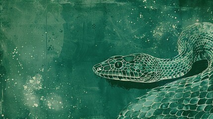 Naklejka premium Minimalist 2025 Greeting Card with Abstract Emerald Green Snake Design Representing Wisdom and Growth in the Year of the Snake