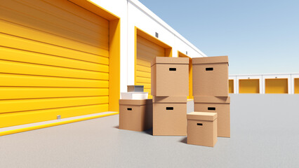 Self storage garage. Personal warehouses. Cardboard boxes near self storage. Renting place for...