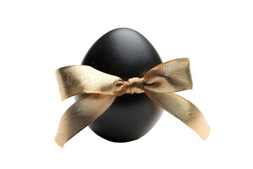 Black egg with a gold ribbon on transparent background