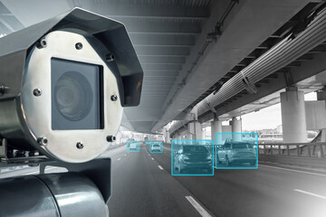 Road surveillance camera. CCTV for monitoring compliance with regulations. AI Camera near road....