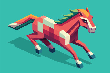 Obraz premium Customizable isometric illustration of a low polygonal horse running, Running horse Customizable Isometric Illustration