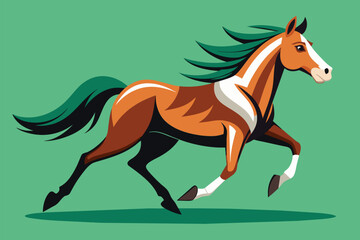 A horse is galloping across a vibrant green field in this dynamic illustration, Running horse Customizable Semi Flat Illustration