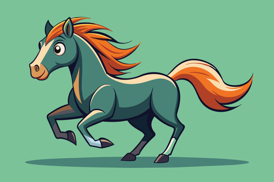 A cartoon horse with orange hair is running in this colorful illustration, Running horse Customizable Cartoon Illustration