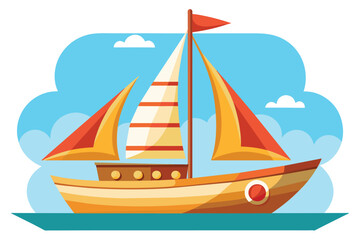 A sailboat peacefully floating on the water under a clear sky, Sail boat Customizable Cartoon Illustration