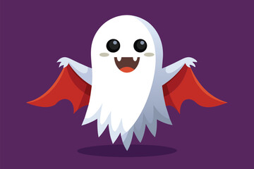 A spooky cartoon ghost wearing a red cape, Scary ghost Customizable Flat Illustration