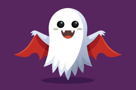 A spooky cartoon ghost wearing a red cape, Scary ghost Customizable Flat Illustration