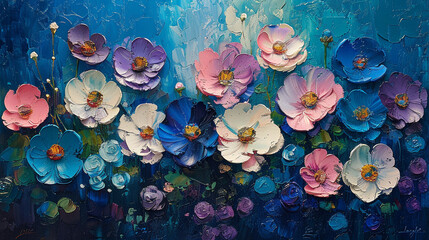 Beautiful white night flowers in the garden bed