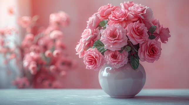 Clay style: bouquet of roses, Valentine's Day, love, marriage, anniversary, surface with clay texture and texture, soft lighting, 3D icon clay rendering, pastel colors, pastel background, strong color