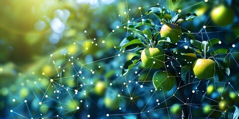 Enhancing Fruit Growth in Sunny Gardens Through AI Sensor Monitoring of Apple Trees. Concept Fruit Growth, Sunny Gardens, AI Sensors, Apple Trees, Garden Monitoring