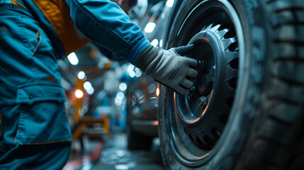 a vehicle technician's hands as they meticulously clean and lubricate the gears