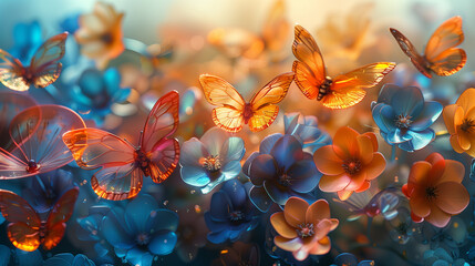 butterflies and flowers made from beautiful colorful glass
