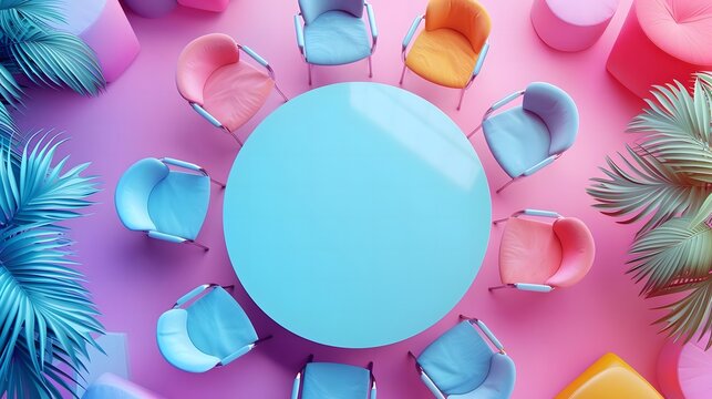 Meet and greet flat design top view welcoming new members theme 3D render vivid