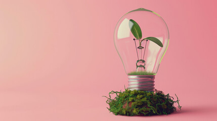 Eco-friendly bulb with a young plant inside, symbolizing sustainable energy