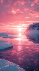Captivating Arctic Sunset Reflecting on the Frozen Wilderness - obrazy, fototapety, plakaty