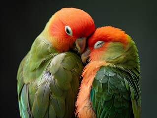 Two Parrots Sharing an Intimate Moment
