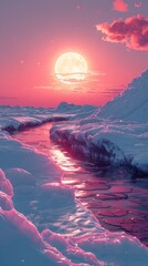 Enchanting Moonlit Seascape with Crashing Waves at Sunset - obrazy, fototapety, plakaty