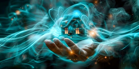 Fast wireless internet for home with fiber optic technology and levitating house. Concept Smart Home, Internet Connectivity, Fiber Optic Technology, Levitating House, Innovative Technology
