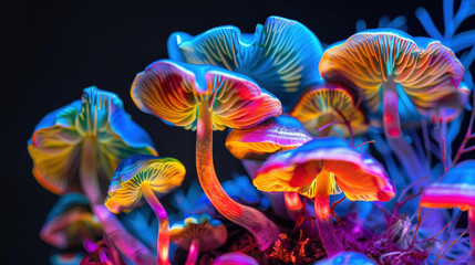 Psychedelic Neon Mushrooms: Surreal Fantasy Illustration