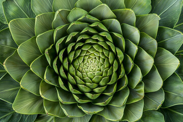 Obraz premium Abstract artichoke petals arranged in a circular pattern, resembling a mandala with natural green gradients 