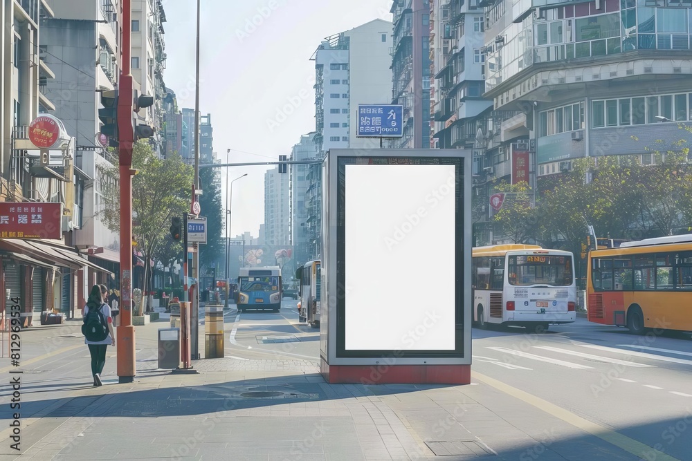 Wall mural modern vertical billboard mockup blank white signboard in city bus stand advertisement space