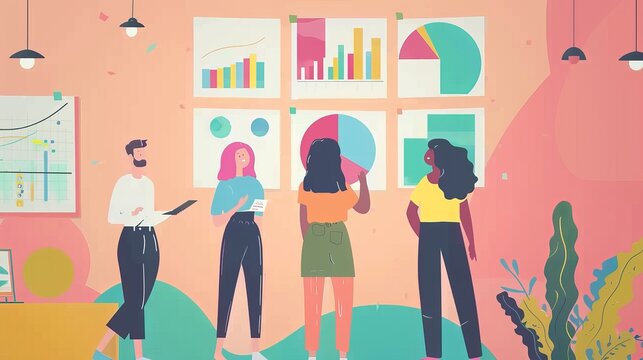 Customer behavior analysis flat design side view market research theme animation vivid