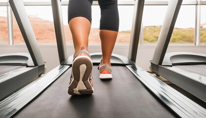 Fitness woman running on treadmill in gym