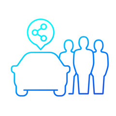 carsharing, carpooling png icon, people sharing a car, line design