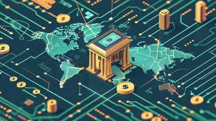 Create an image showcasing the global reach of banking institutions