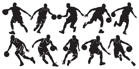 Silhouettes of basket ball players isolated on white