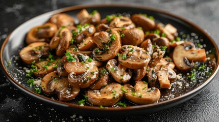 Fototapeta premium Fried mushrooms with creamy garlic sauce and parmesan cheese.