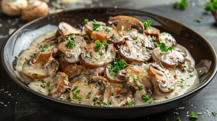 Fried mushrooms with creamy garlic sauce and parmesan cheese.