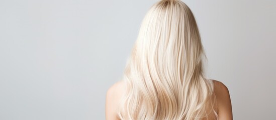 Naklejka premium The back view of shiny blonde hair provides a copy space image for text showcasing healthy strands