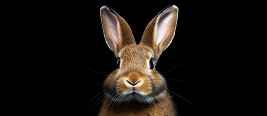 Obraz premium A rabbit photographed separately on a black backdrop with extra space around it for personalized use. Copyspace image