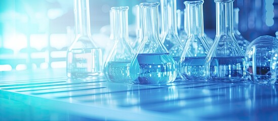 Lab equipment including a pipette and test tubes are visible in the background of this copy space image