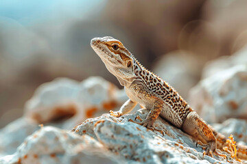 Naklejka premium Close-up of a lizard on hot rocks, using minimal movement to conserve energy during peak heat 
