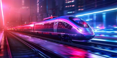 Fototapeta premium Advanced Transportation Technologies for Urban Environments: Bullet Trains and Hyperloops. Concept Transportation Technologies, Urban Development, Bullet Trains, Hyperloops, Advanced Infrastructure