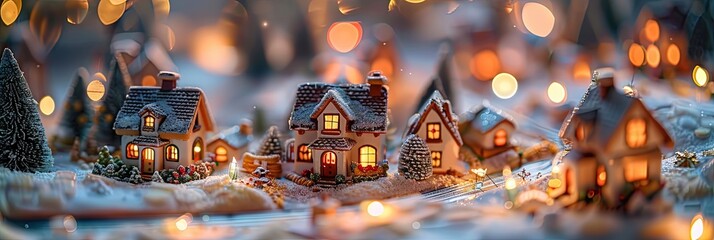 miniature houses in small town setup in the seasonal winter snow