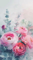 Watercolor Elegant Bouquet with Ranunculus. Perfect for invitation and social media