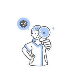 虫歯チェックをする歯科衛生士　シンプルでお洒落な線画イラスト