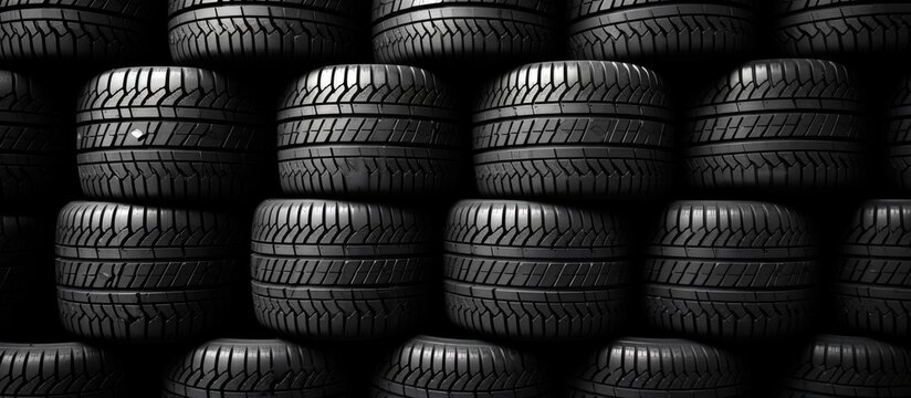 An image of old car tires stacked together with ample empty space around them for potential use or placement