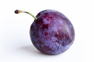 Single ripe plum isolated on a white background, perfect for a minimalist design 
