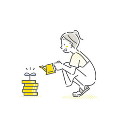 金融資産を育てる若い女性　シンプルでお洒落なs年賀イラスト