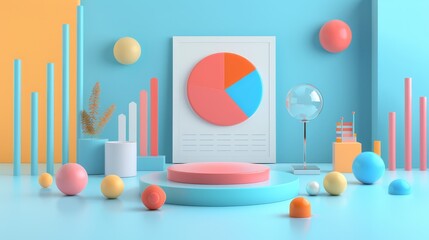 Predictive modeling flat design front view forecasting trends theme 3D render Complementary Color Scheme