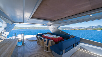 Yacht interior. Luxury interior of yacht. Interior of Yacht on the ocean