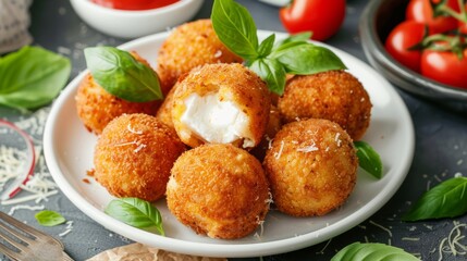 Fototapeta premium Italian Arancini with Mozzarella made with air fryer.
