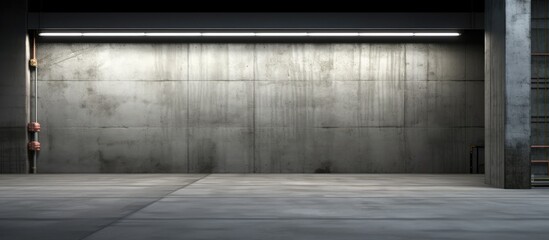 Garage parking entrance with an access ramp against an urban backdrop perfect for a copy space image