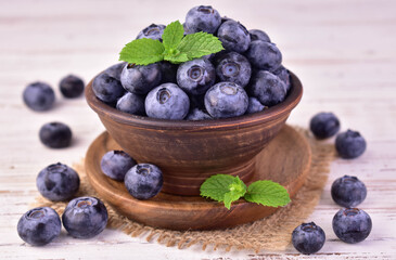 Fresh blueberries in a bowl.Close-up.
