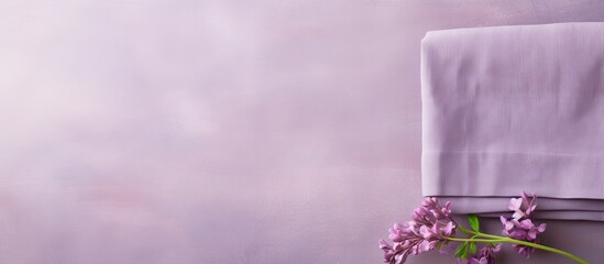 A lilac concrete background with a linen napkin placed on it providing ample copy space for an image
